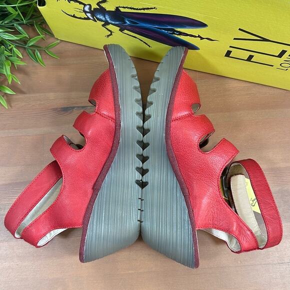 FLY London Yorn Leather Buckle Wedges Sandals Size 38 - Picture 7 of 12